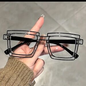 NEW Stylish Clear Square Frame Glasses w/ Black Trim